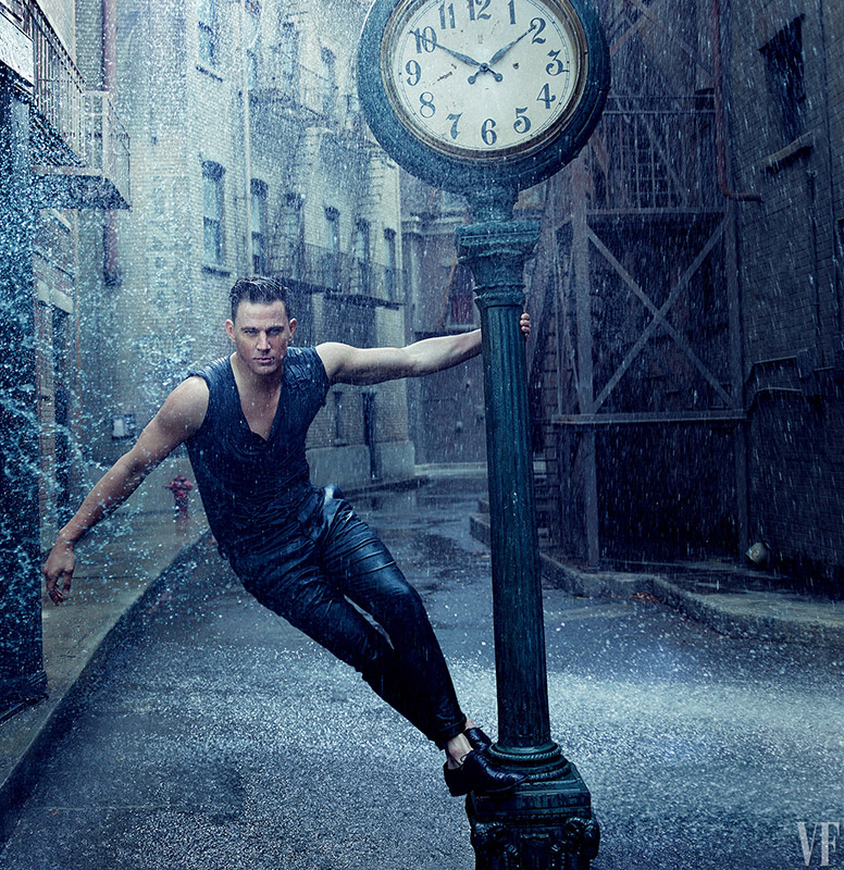 Dancing in the rain, Channing Tatum appears in Vanity Fair.