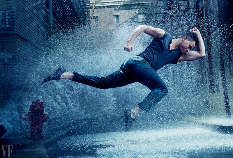 Channing Tatum hits a dance move for the lens of Annie Leibovitz