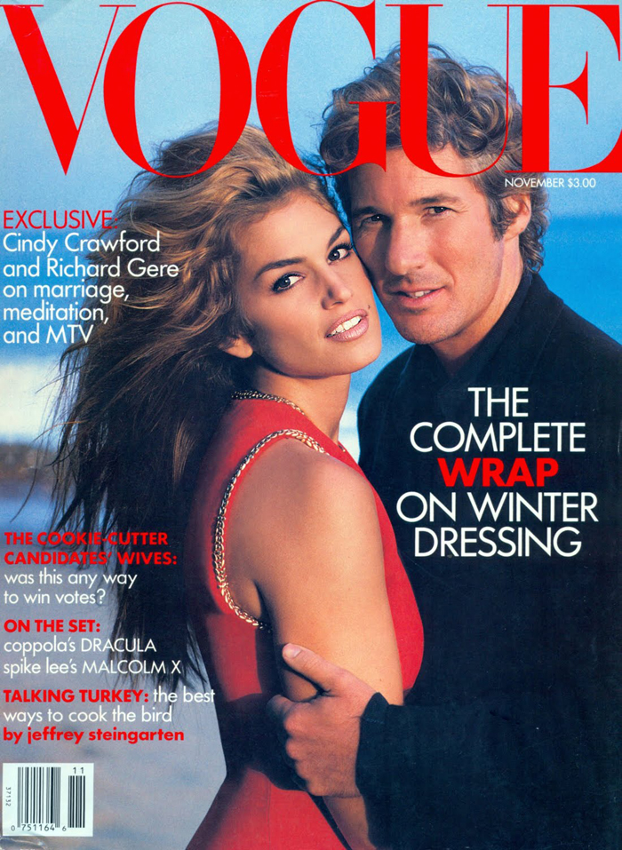 Cindy Crawford covers the November 1992 issue of Vogue with her now ex-husband Richard Gere.