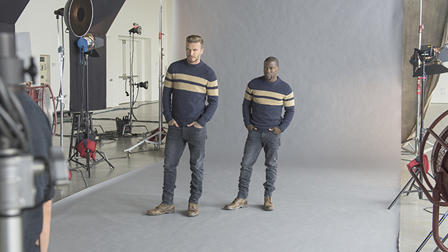 David Beckham and Kevin Hart behind the scenes of their H&M shoot.