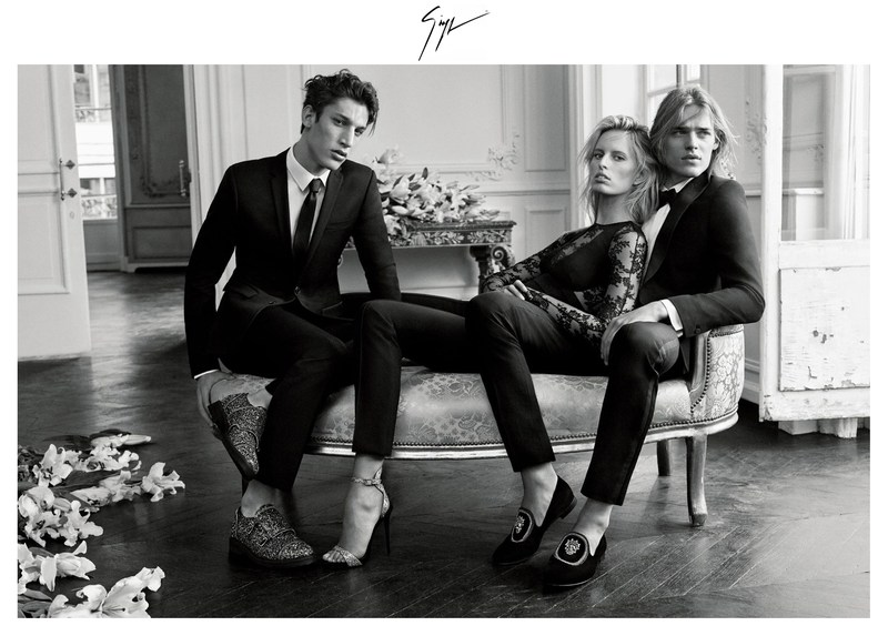 Models Iasonas Laios, Karolina Kurkova and Ton Heukels for Guiseppe Zanotti fall-winter 2015 advertising campaign