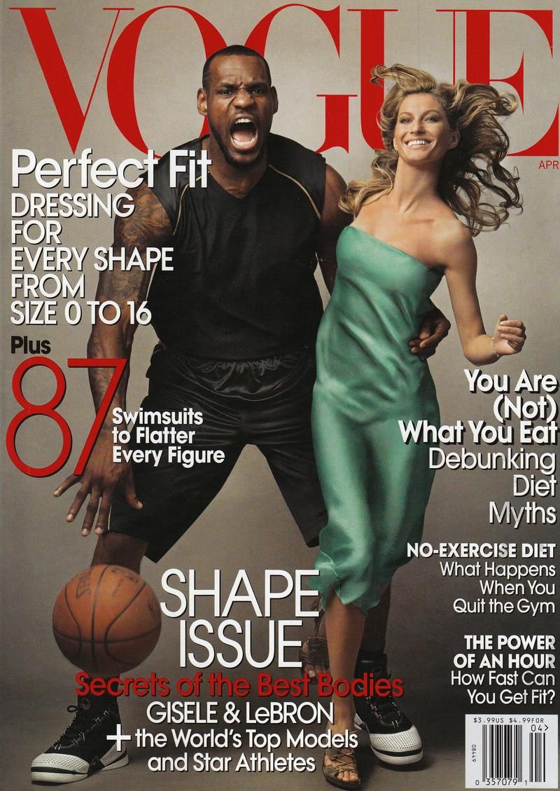 Gisele Bundchen nabs her second his and her cover with Lebron James for Vogue's April 2008 issue.