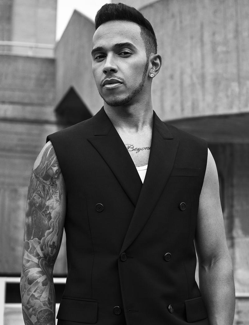 Lewis Hamilton Does Black & Gray Style for ES Magazine Shoot