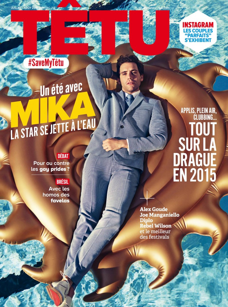 Mika is pictured in a cheeky summer themed pool image for the July/August 2015 issue of Tetu magazine.