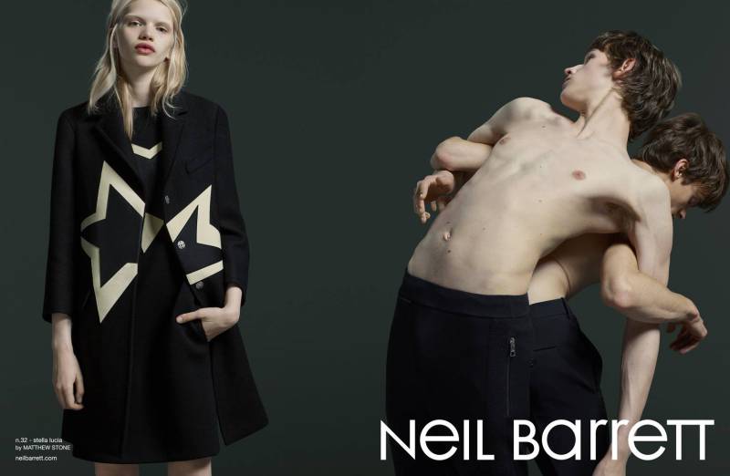 Models Artur Chruszcz and Piero Mendez go shirtless for Neil Barrett fall/winter 2015 campaign