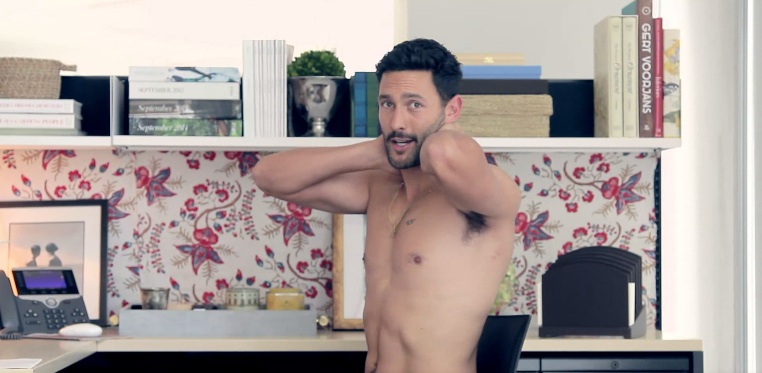 Noah Mills does chair crunches