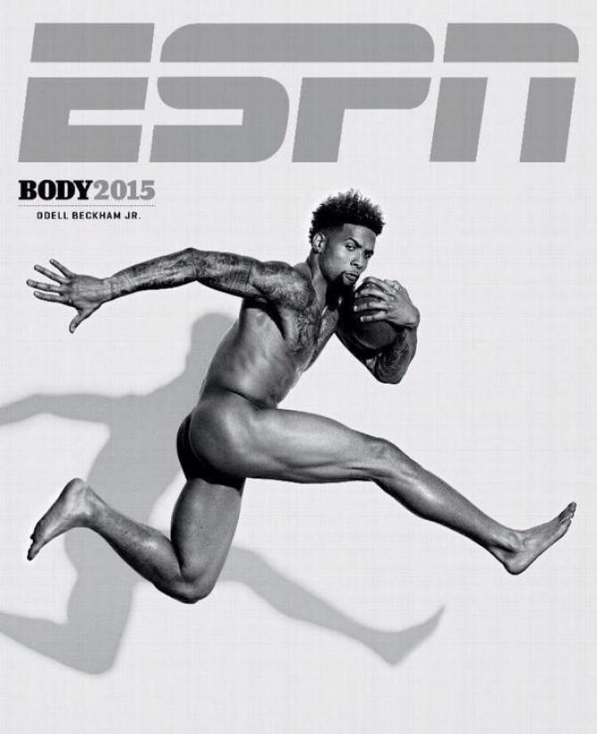 Going nude, Odell Beckham Jr. covers ESPN's 2015 Body Issue.