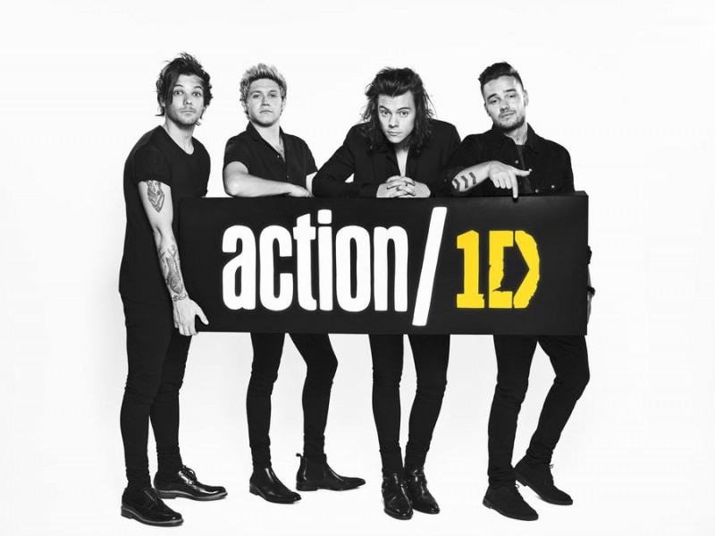 One Direction pose for a photo promoting their action/1D campaign.