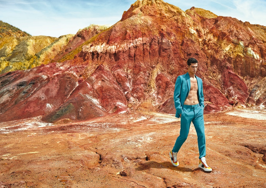 Stefano Franco Dons Colorful Men's Suiting for Horse Editorial