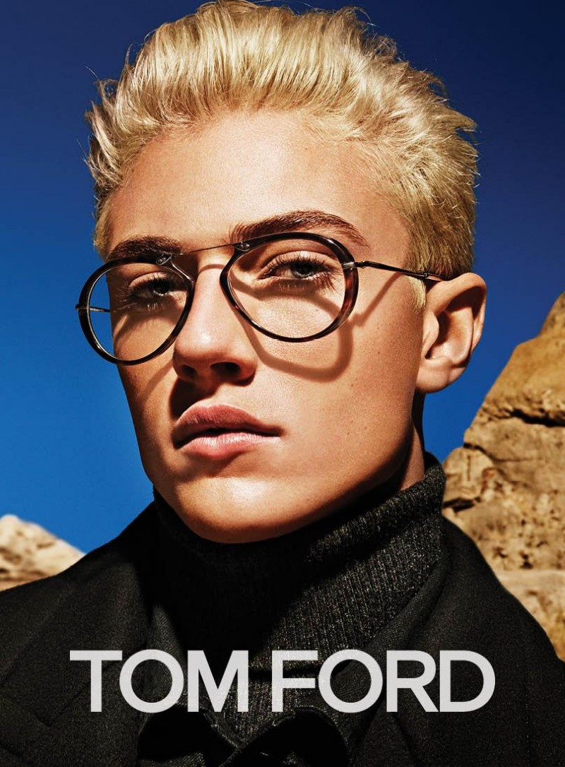 Lucky Blue Smith models eyewear for Tom Ford's fall-winter 2015 advertising campaign.