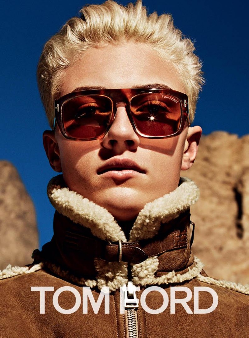 Lucky Blue Smith models sunglasses for Tom Ford's fall-winter 2015 advertising campaign.