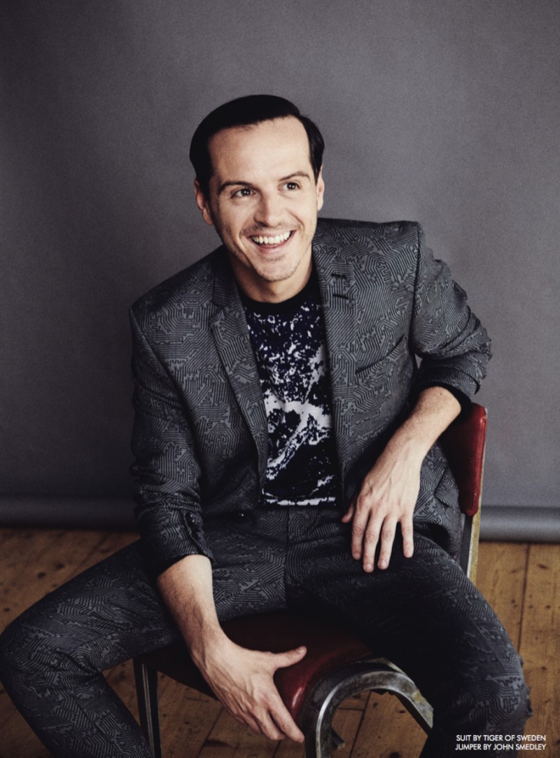 Andrew Scott wears suit Tiger of Sweden and jumper John Smedley.