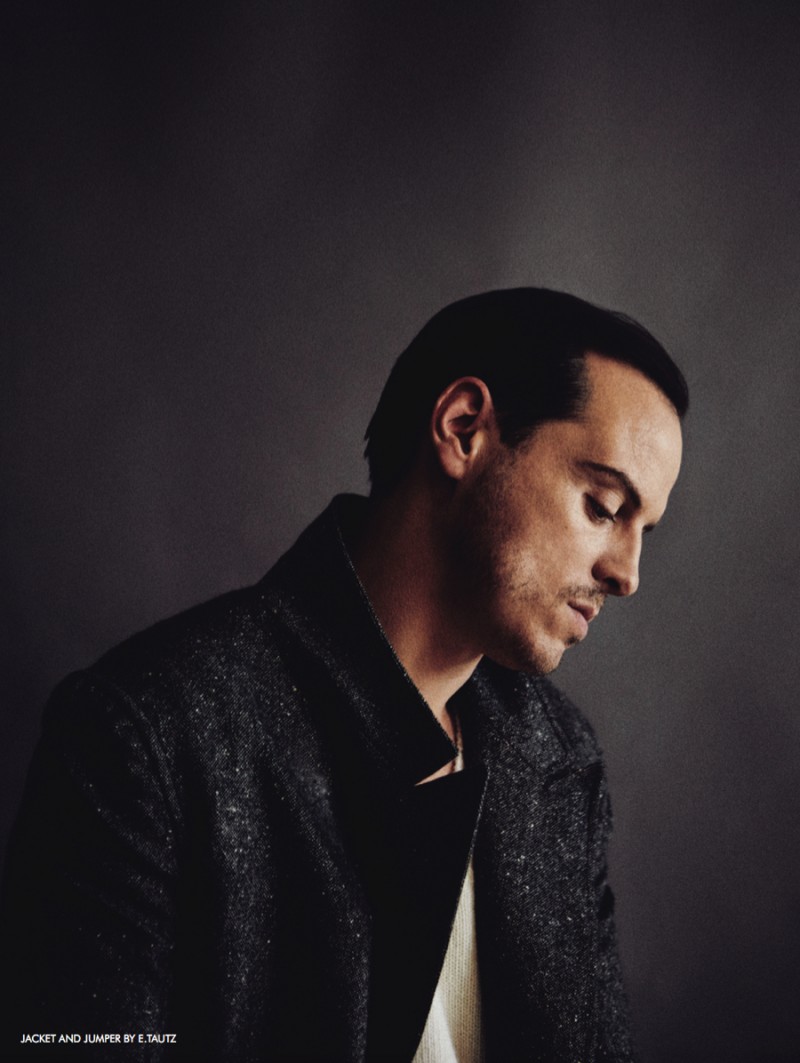 Andrew Scott wears jacket and jumper E. Tautz.