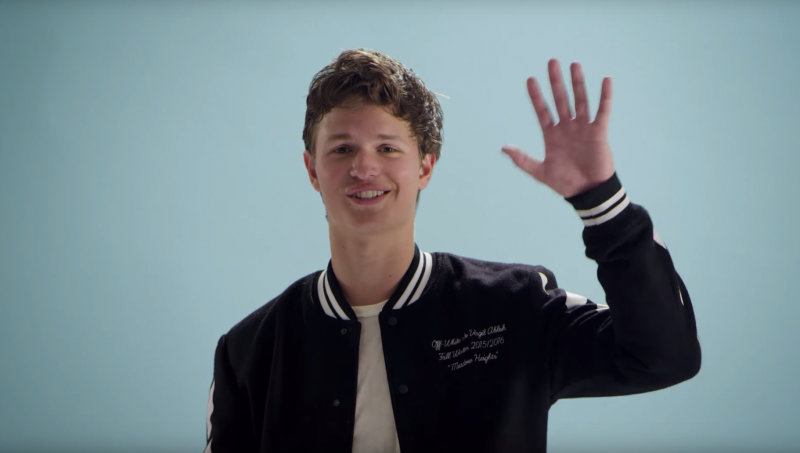 Ansel Elgort sports a bomber jacket as he performs modern dance styles.