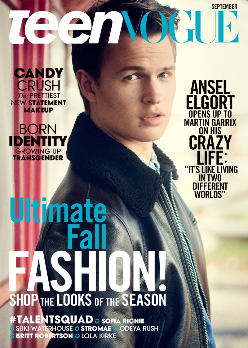 Ansel Elgort covers the September 2015 issue of Teen Vogue.