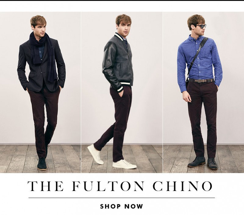 George Alsford rocks Banana Republic's Fulton skinny bold color chino.