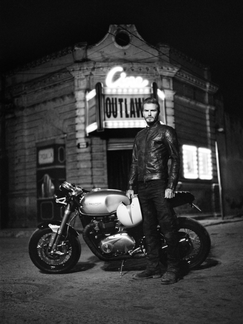 David Beckham rocks a leather jacket and slim-cut pants for Belstaff's Outlaws film.