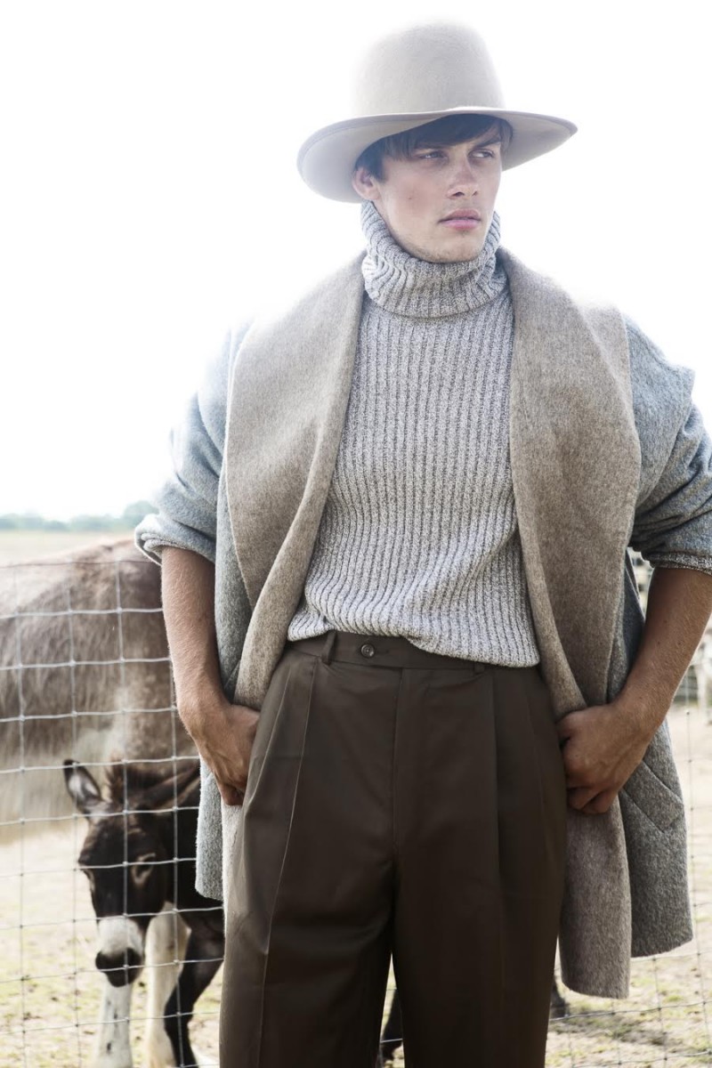 Jack wears hat Ecote from Urban Outfitters, turtleneck GAP, overcoat Eileen Fisher, trousers CHAPS and shoes Aldo.