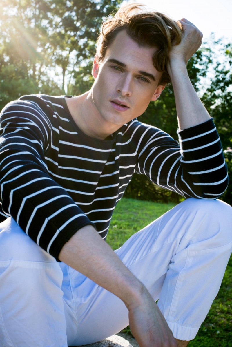 John wears striped top J.Crew and pants Beckemberg Cricket Club.