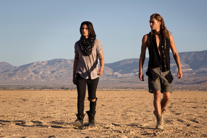 Left to Right: Samuel wears scarf stylist's own, shirt Clade and jeans Levi's. Benito wears vest Clade and shorts Bohemian Society.