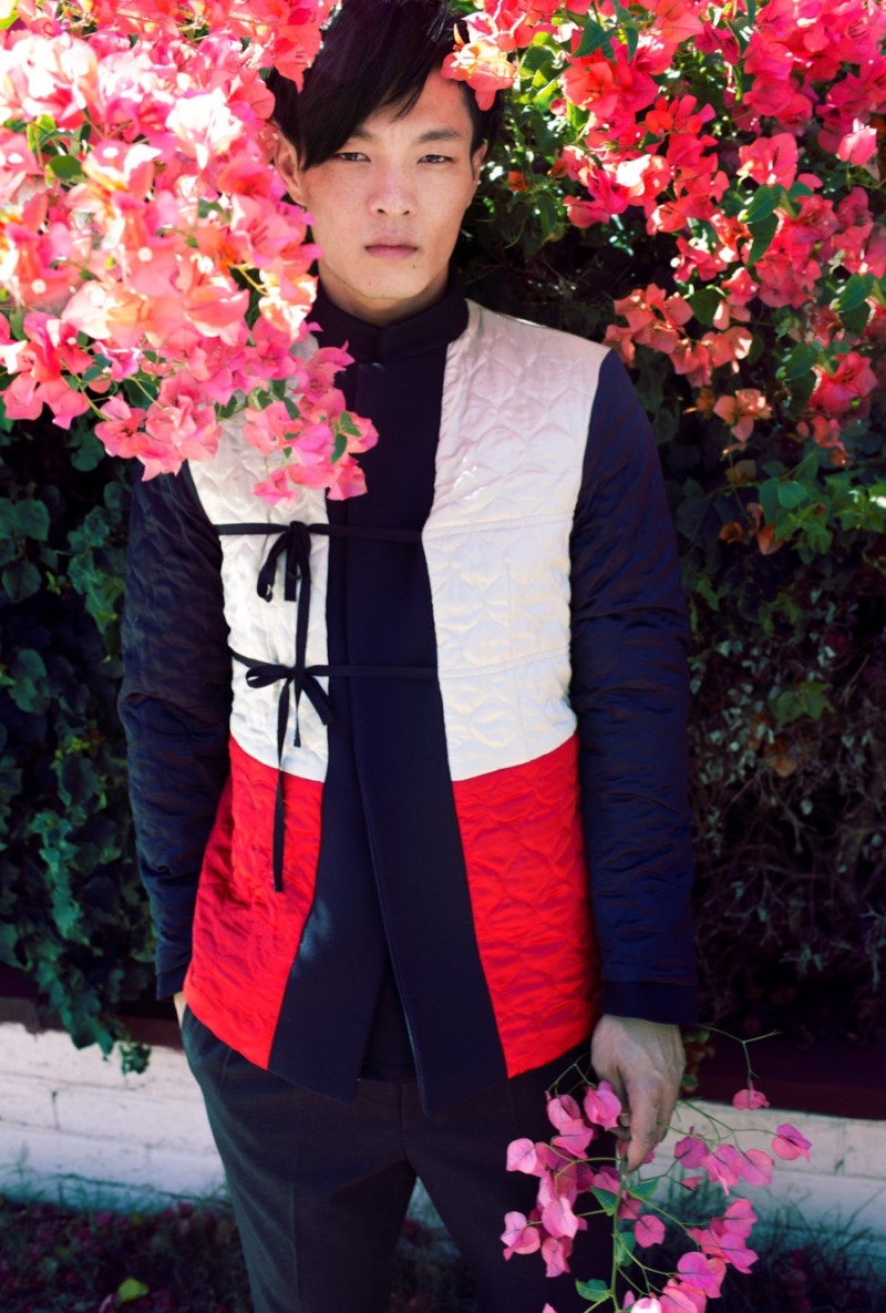 Satoshi wears reversible jacket Dries Van Noten and trousers AllSaints.