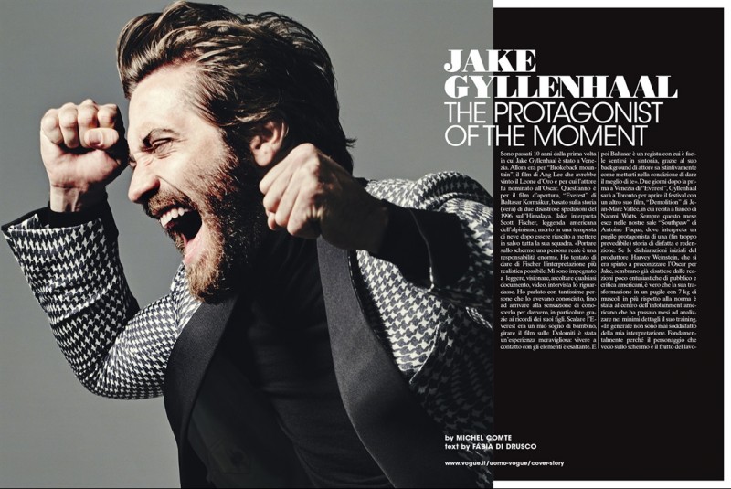 Jake Gyllenhaal wears Tom Ford for his L'Uomo Vogue photo shoot.