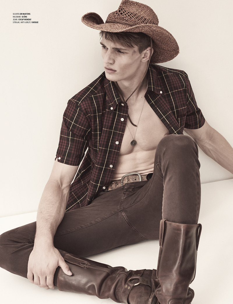 Julian Schneyder channels his inner cowboy in an editorial from For Boy.