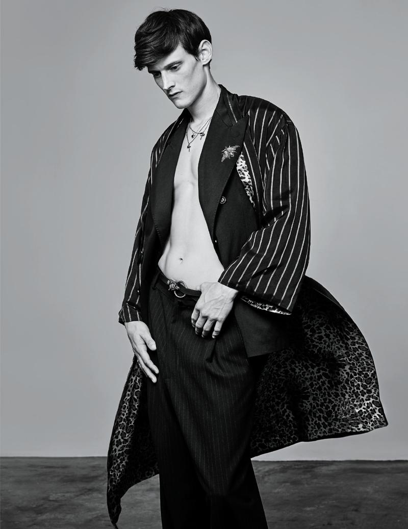 Adam Butcher rocks a coat from Dries Van Noten's latest collection.