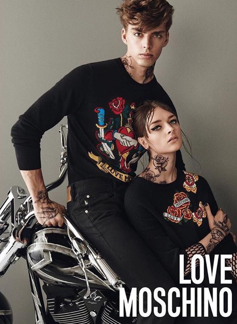 Models Daan van der Deen and Daga Ziober for Love Moschino fall-winter 2015 campaign