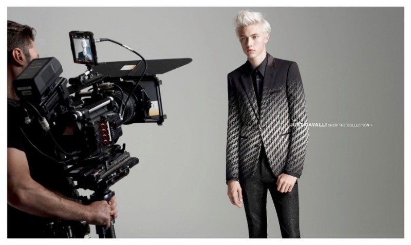 Lucky Blue Smith rocks a Just Cavalli suit for Simons