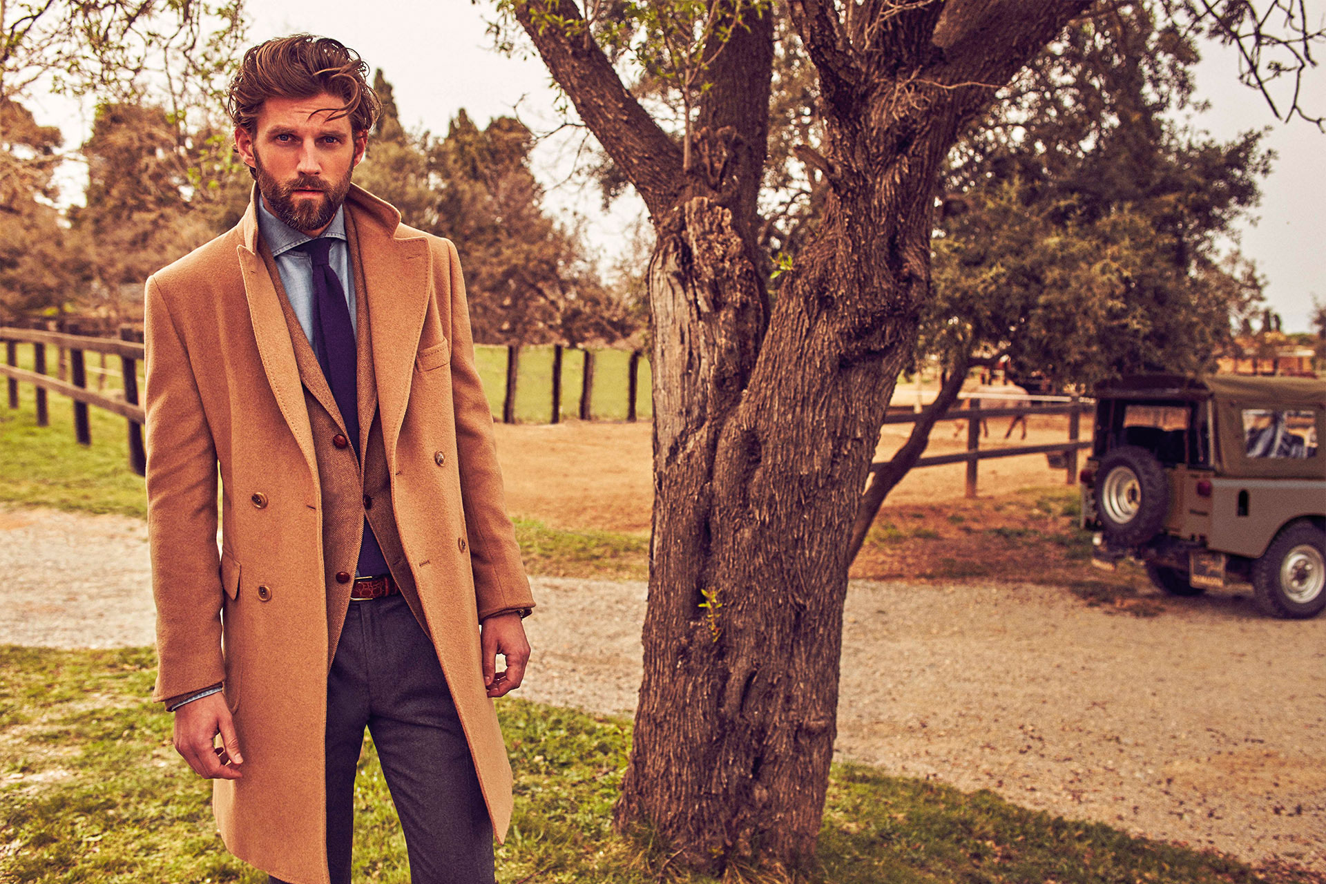 RJ Rogenski Dons Country Luxe Men's Fashions for Massimo Dutti