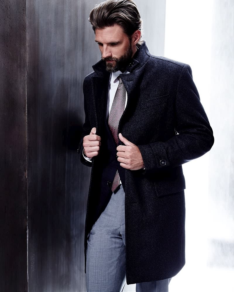 RJ Rogenski is ready for fall in a BOSS by Hugo Boss overcoat.