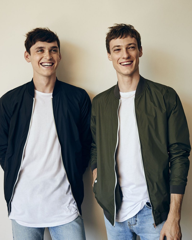 Anders Hayward and Tommaso de Benedictis are all smiles as they rock the bomber jacket for Pull & Bear.