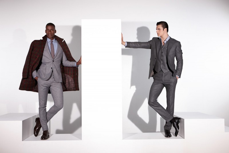 Models David Agbodji and Matthew Terry suit up in fall looks from Saks Fifth Avenue.