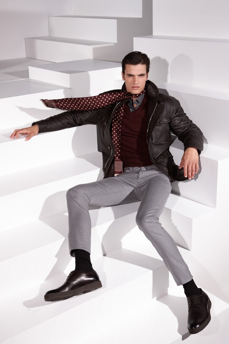 Matthew Terry is tres chic in a leather jacket and slim-cut trousers.