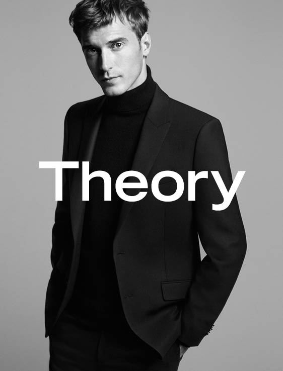 Clément Chabernaud dons a minimal turtleneck and suit for Theory's fall-winter 2015 campaign