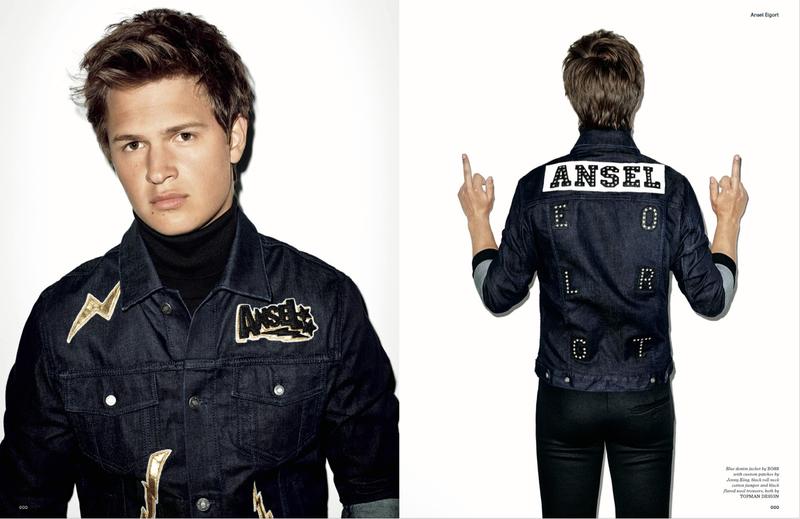 Ansel Elgort rocks a customized denim jacket.