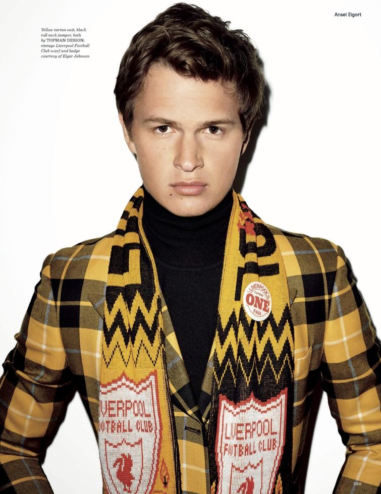 Ansel Elgort is ready for his close-up in yellow plaid.