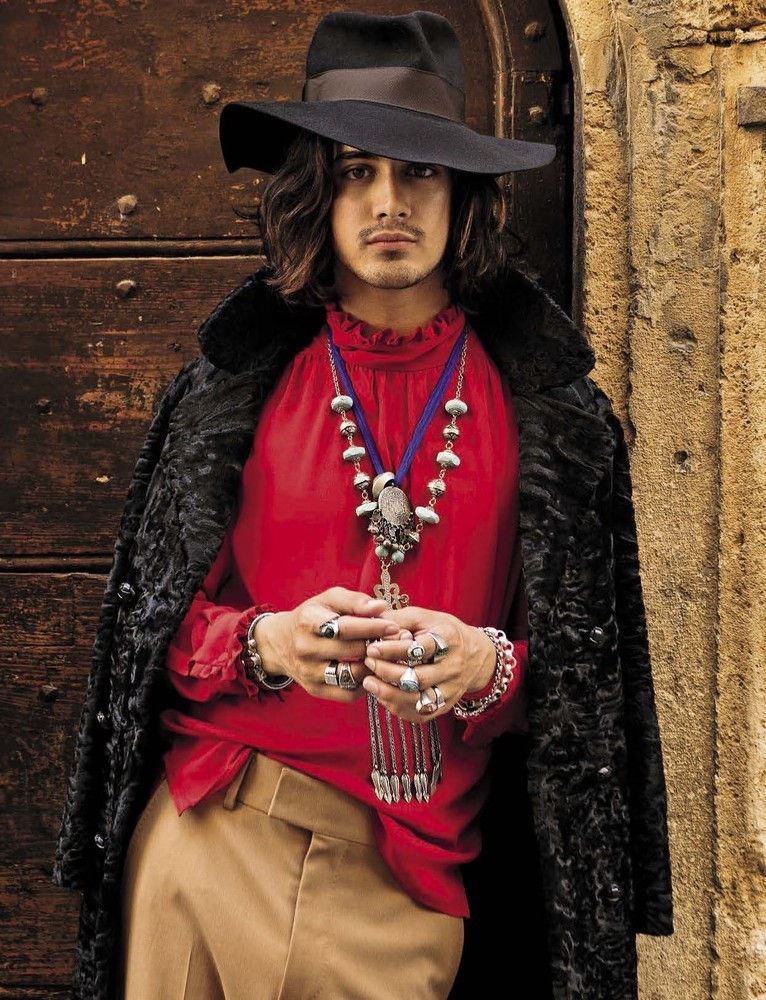 Avan Jogia layers on the jewelry for a special Bohemian moment.