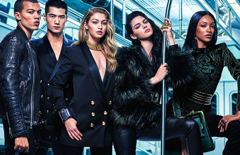 Dudley O'Shaughnessy, Hao Yun Xiang, Gigi Hadid, Kendall Jenner and Jourdan Dunn for Balmain x H&M Campaign