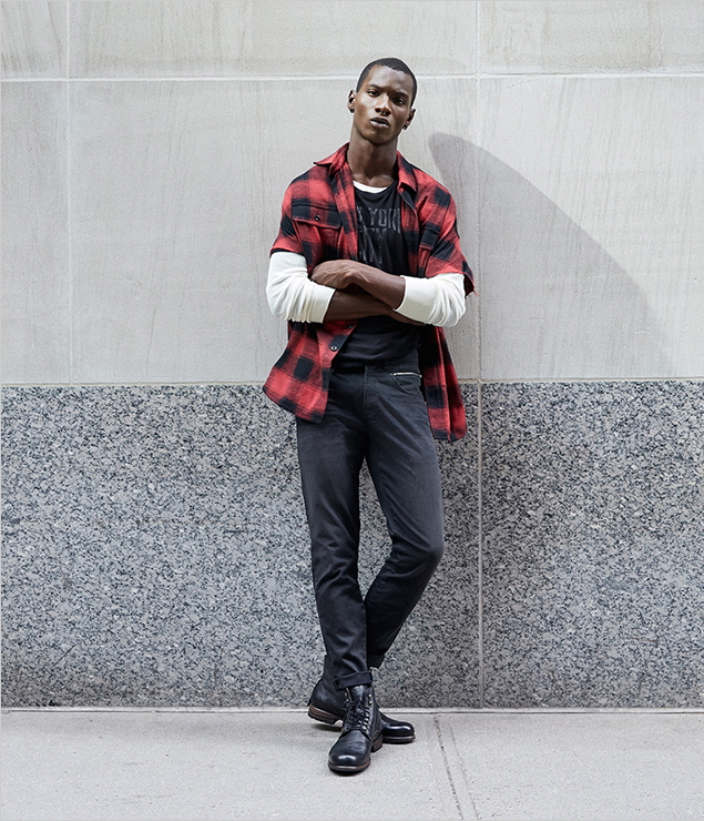 Adonis Bosso models R13's look for Barneys' Made in New York collection.