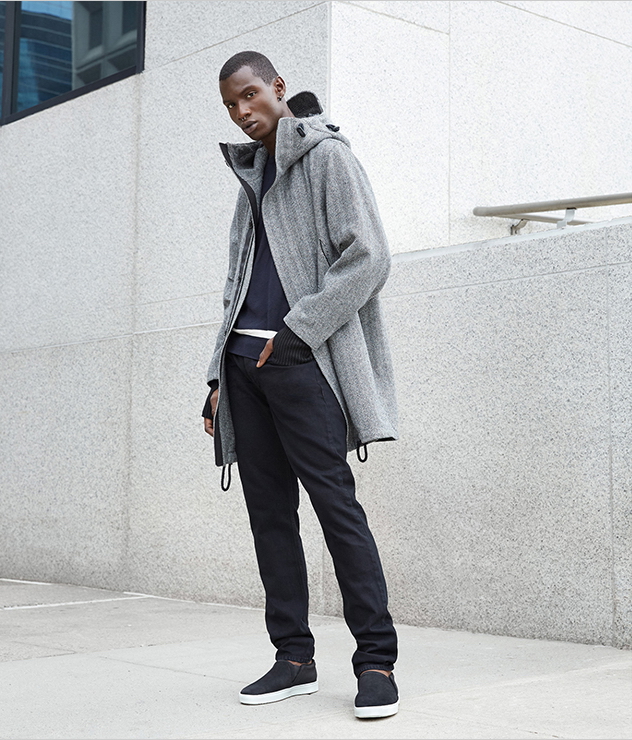 Adonis Bosso models Rag & Bone's look for Barneys' Made in New York collection.