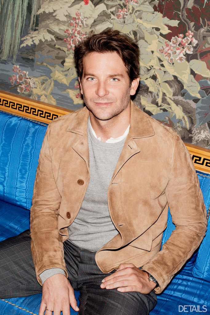 Bradley Cooper dons a suede jacket from Bottega Veneta. 