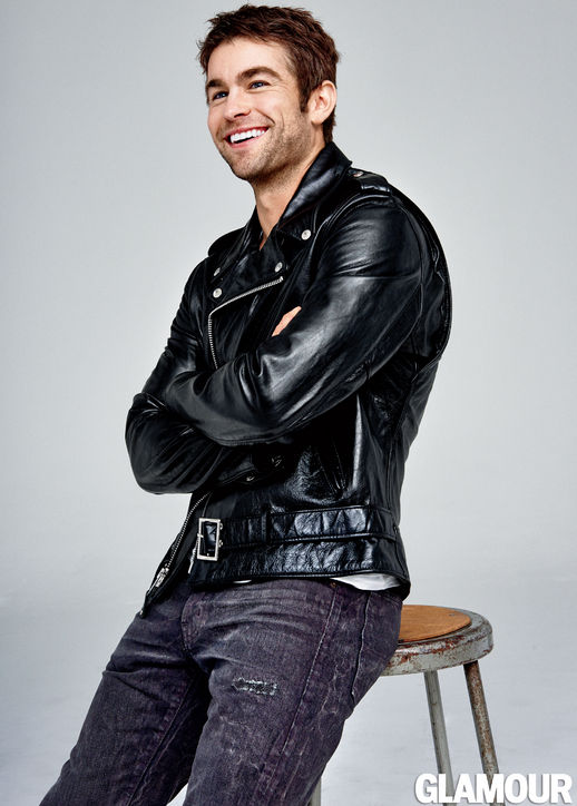 Chace Crawford is all smiles as he poses in a leather jacket, promoting his new ABC television show, Blood & Oil.