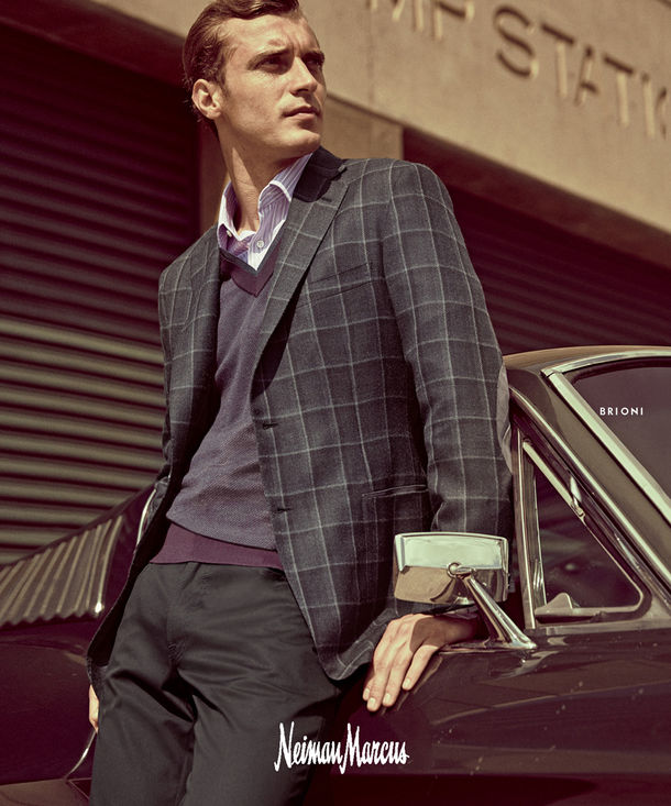 Clément Chabernaud wears Brioni for Neiman Marcus' fall-winter 2015 menswear advertising campaign.