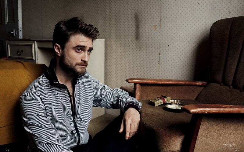 Daniel Radcliffe relaxes in Jil Sander.