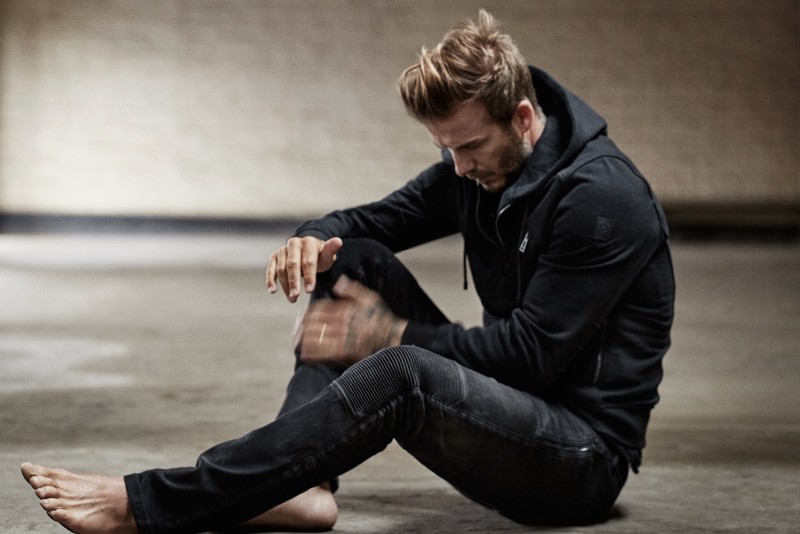 David Beckham poses for a relaxed image in denim jeans.