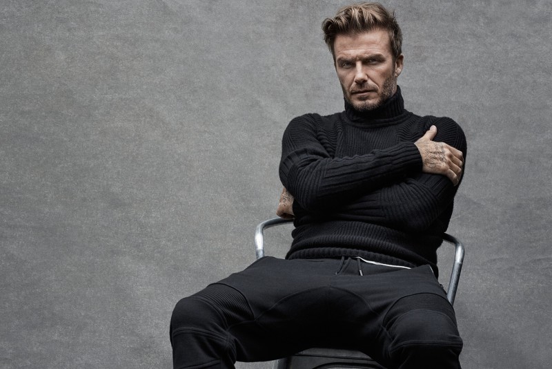 David Beckham wears all black as he dons a chic turtleneck.