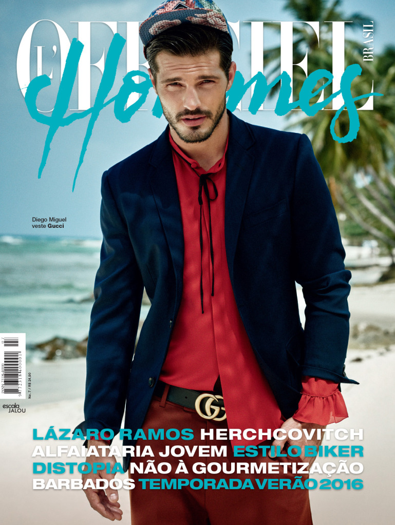Model Diego Miguel makes quite the fashionable impression as he covers the latest edition of L'Officiel Hommes Brazil. Wearing a fall look from Italian label Gucci, Diego is photographed by Nicole Heiniger.