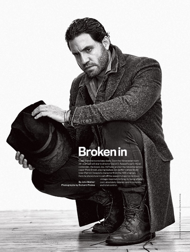 Men's Fitness puts the spotlight on Venezuelan actor Edgar Ramirez and his role in director David O. Russell's Joy. The 38 year-old actor connects with photographer Richard Phibbs for a black & white photo shoot featuring classic menswear styles.